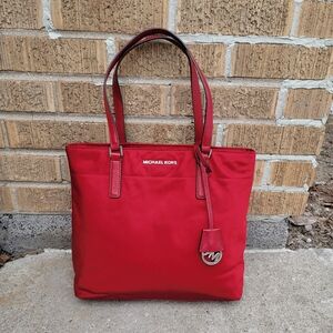 Michael Kors Red Nylon Leather Morgan Tote